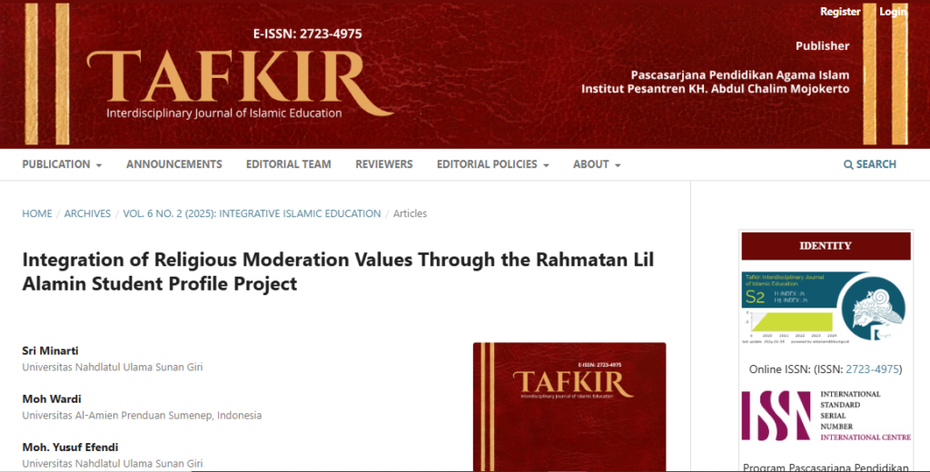 Integration of Religious Moderation Values Through the Rahmatan Lil Alamin Student Profile Project