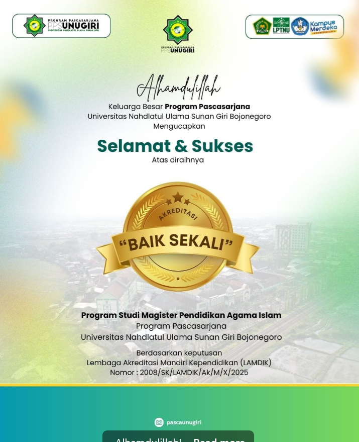 Prodi Magister Pendidikan Agama Islam UNUGIRI Raih Akreditasi “Baik Sekali” dari LAMDIK